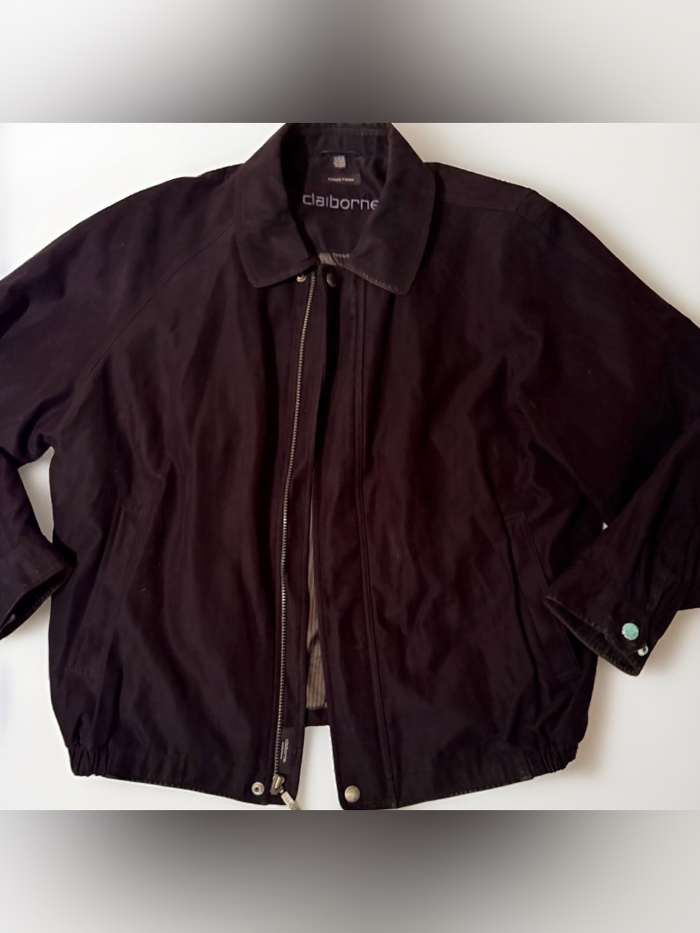 Vintage 90s Claiborne Sueded Finish Mens Bomber Jacket Black Size XL